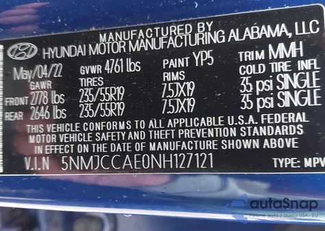 2022 Hyundai Tucson Sel из США, поврежденный, VIN 5NMJCCAE0NH127121